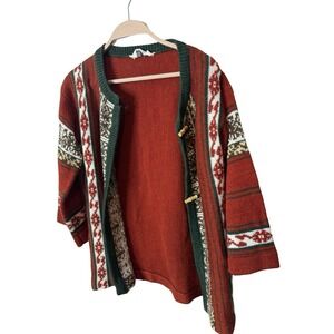 Vintage 70s Kmart Boho Geometric Southwest Cardigan Women's Size M 100% Acrylic‎